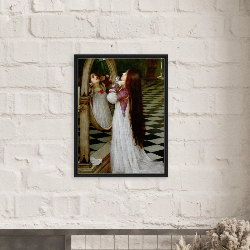 Mariana dans le Sud de John William Waterhouse, oeuvre preraphaelite reproduite sur toile avec cadre noir, pour decoration murale.