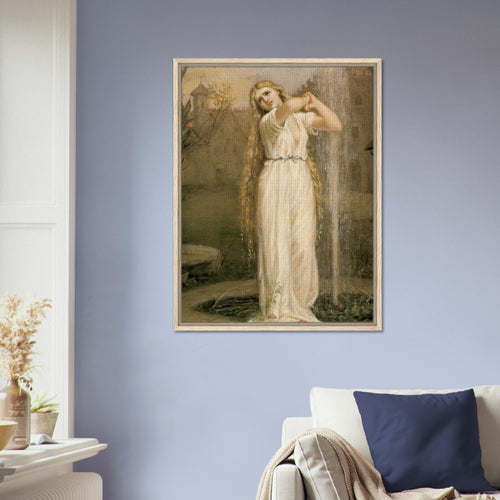 Ondine de John William Waterhouse, oeuvre preraphaelite reproduite sur toile avec cadre en bois clair, pour decoration murale.