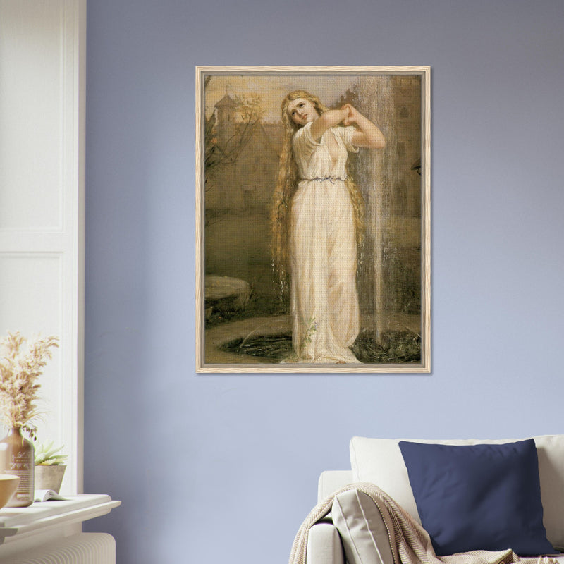 Ondine de John William Waterhouse, oeuvre preraphaelite reproduite sur toile avec cadre en bois clair, pour decoration murale.