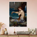 Une Sirene de John William Waterhouse, oeuvre preraphaelite reproduite en poster d’art avec cadre blanc, pour decoration murale.